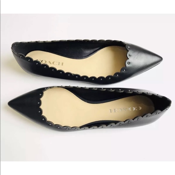 COACH Jill Soft Shine Calf Black Leather Flats New - Picture 2 of 9